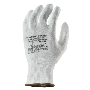 EUROLITE 13P100 white polyester gloves, white PU palm, S.