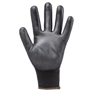 EUROLITE 13P110 black polyester gloves, black PU palm, S.