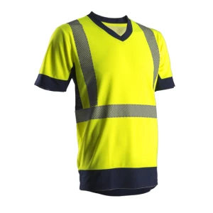T-shirt short sleeves high-visibility KYRIA yelow navy