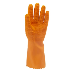 EUROSTRONG 3820 orange latex crinkle gloves, cot., 34cm, S.