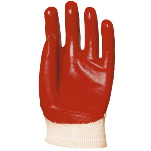 EUROSTRONG 3420 Red PVC gloves, open back, elastic cuff, S.