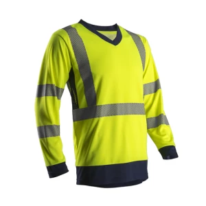 T-shirt long sleeves high-visibility SUNO yellow navy