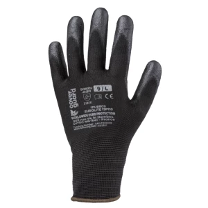 EUROLITE 13P110 black polyester gloves, black PU palm, S.