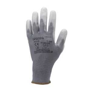 EUROLITE 6030 grey polyester gloves, grey PU *CAR*, S.