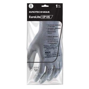 EUROLITE 13P105 grey polyester gloves, grey PU palm, S.