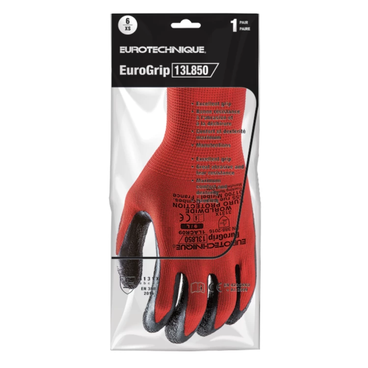 EUROLITE 13L850 red gloves, blck latex palm coated, S.