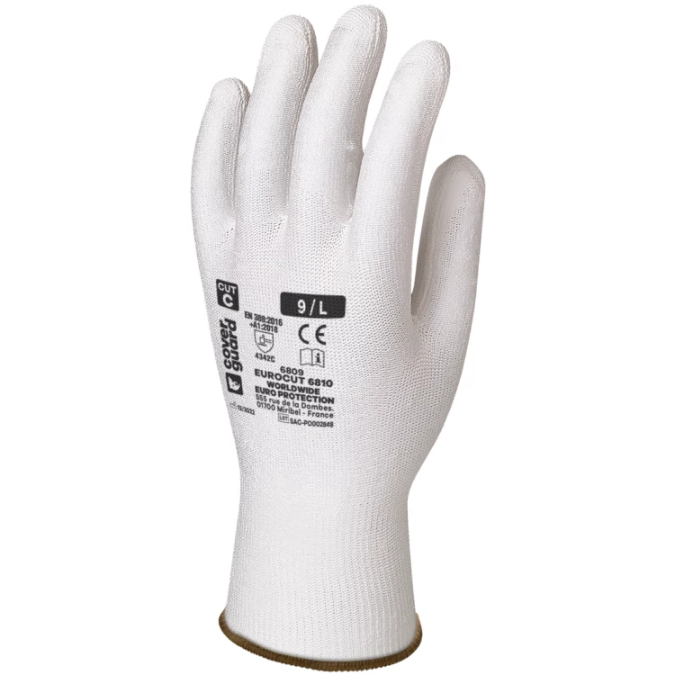 EUROCUT 6810 CUT C white gloves, white PU palm, S.