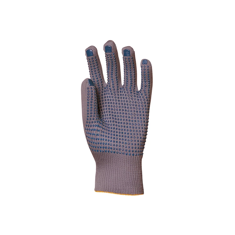 EUROSTRONG 4380, grey nylon gloves, blue PVC dots palm, S.