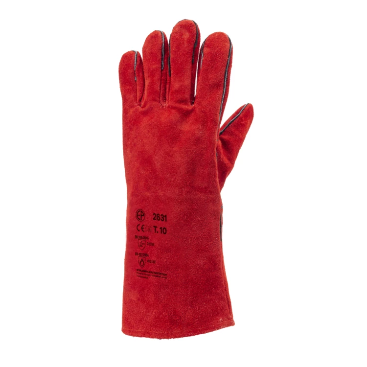 EUROWELD 2631 Red cow split gloves, 15cm cuff, S.