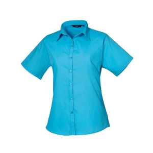 Women\u0027s\u0020Poplin\u0020Short\u0020Sleeve\u0020Blouse - Turquoise (ca. Pantone 7703C)