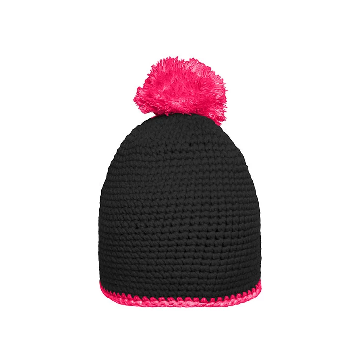 Pompon Hat With Contrast Stripe