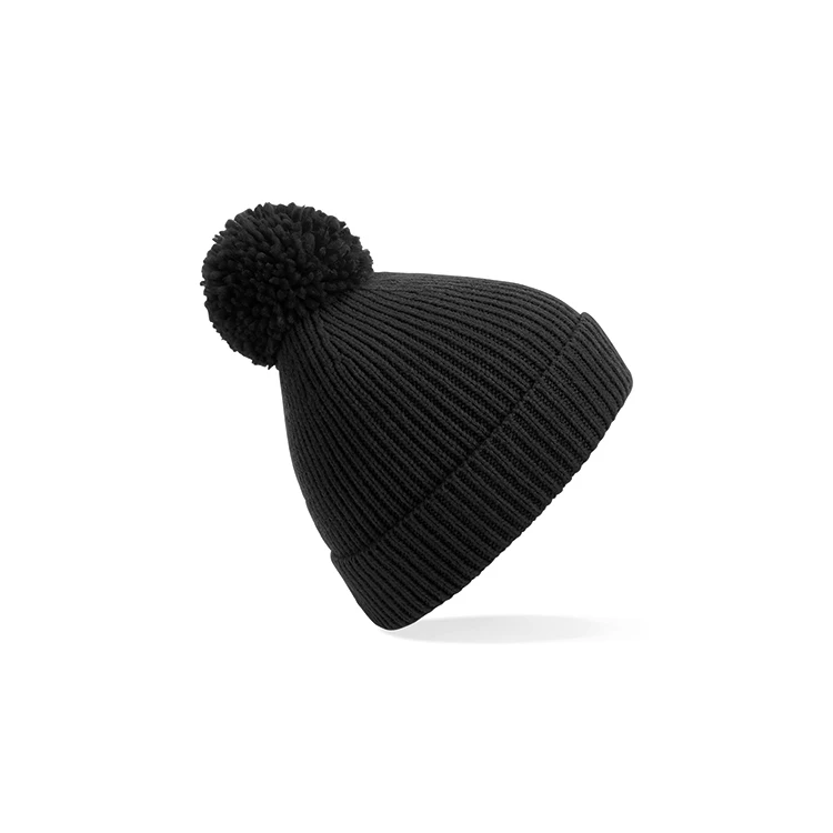 Engineered Knit Ribbed Pom Pom Beanie